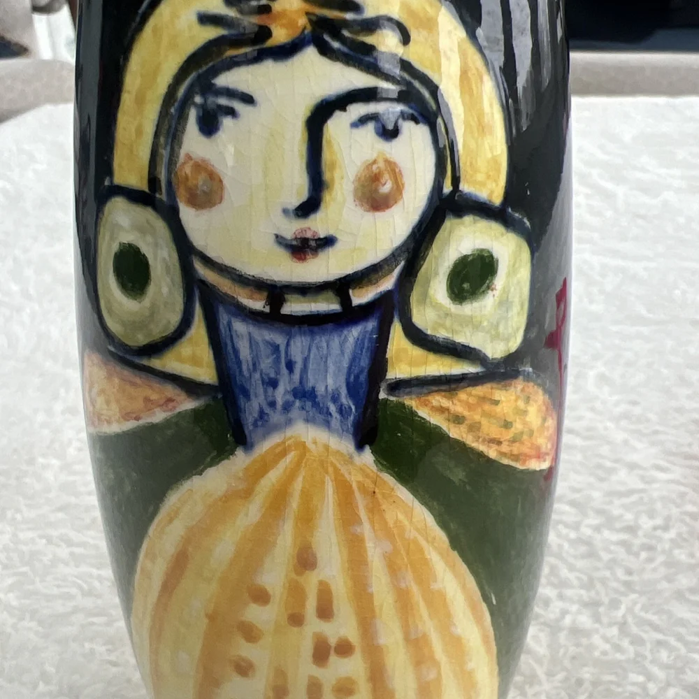 Rare 1969 San Marino Ceramica Titano Hand Painted 9” Day of Dead Vase AD Signed